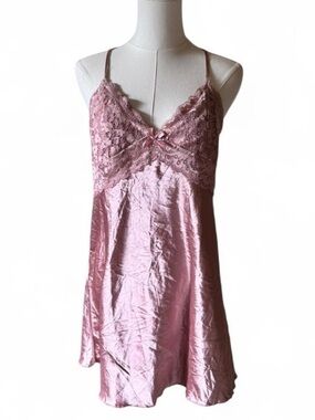 Lace-Trim Satin Chemise Slip - Dusty Pink